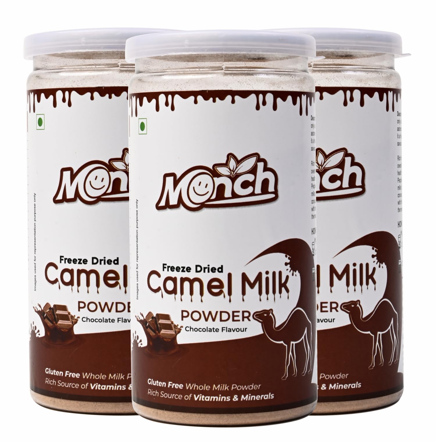 Monch Camel Milk Powder - Camel Milk Powder Helps In Height - Freeze Dried, Chocolate Flavoured (100g, Pack of 3)|Premium, Rich & Creamy, Instant Nutrient-Rich Dairy Alternative with Gourmet Chocolate Infusion, Single-Serve Convenience