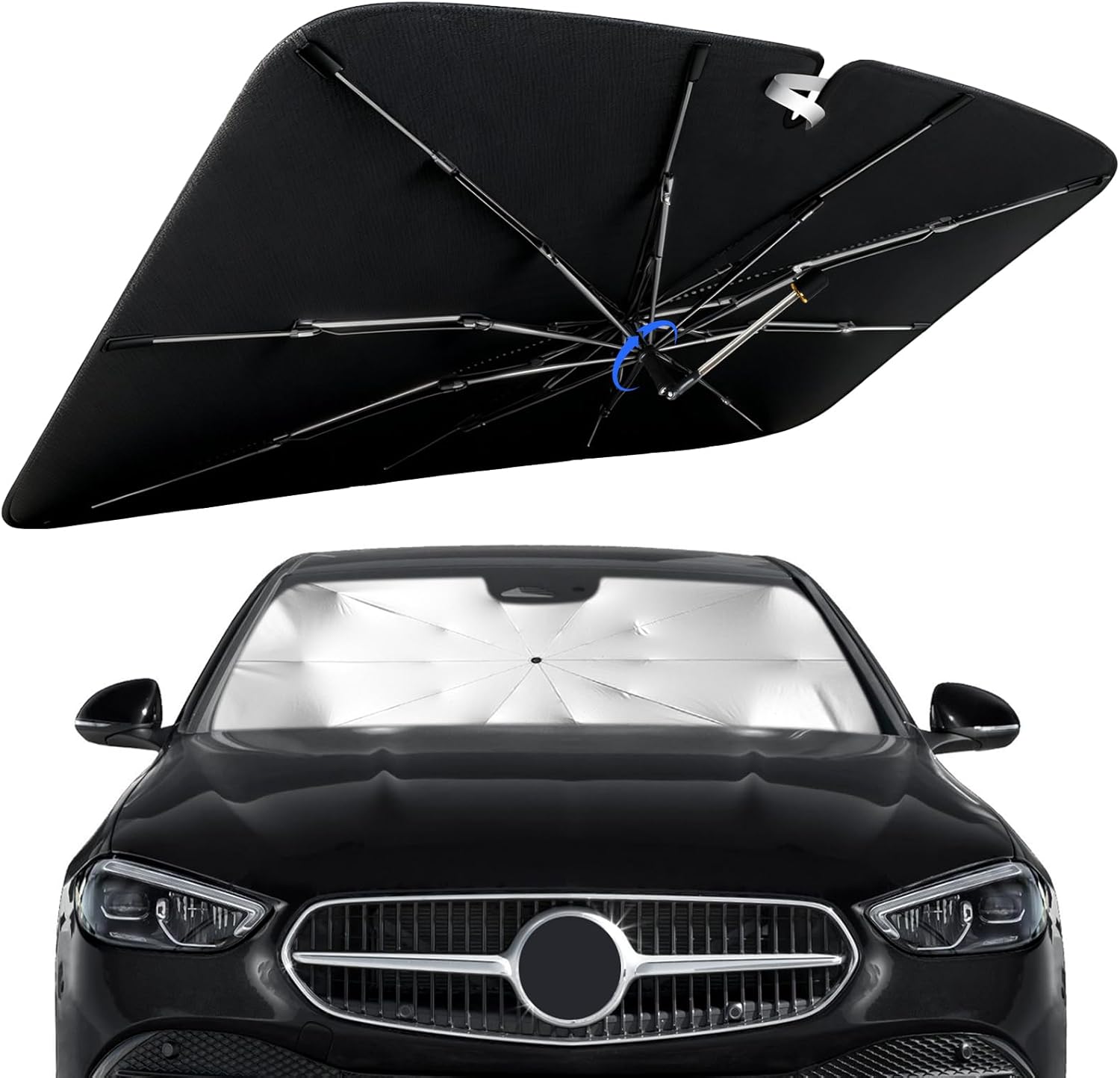 Windshield Sun Shade for Benz C-Class 2014-2026 with 360° Rotating Shaft, Custom Fit Umbrella Sunshade for UV Blocking, Interior Heat Protection, Easy Storage