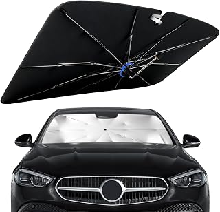 Windshield Sun Shade for Benz C-Class 2014-2026 with 360° Rotating Shaft | Custom Fit Umbrella Sunshade for UV Blocking, Interior Heat Protection, Easy Storage,