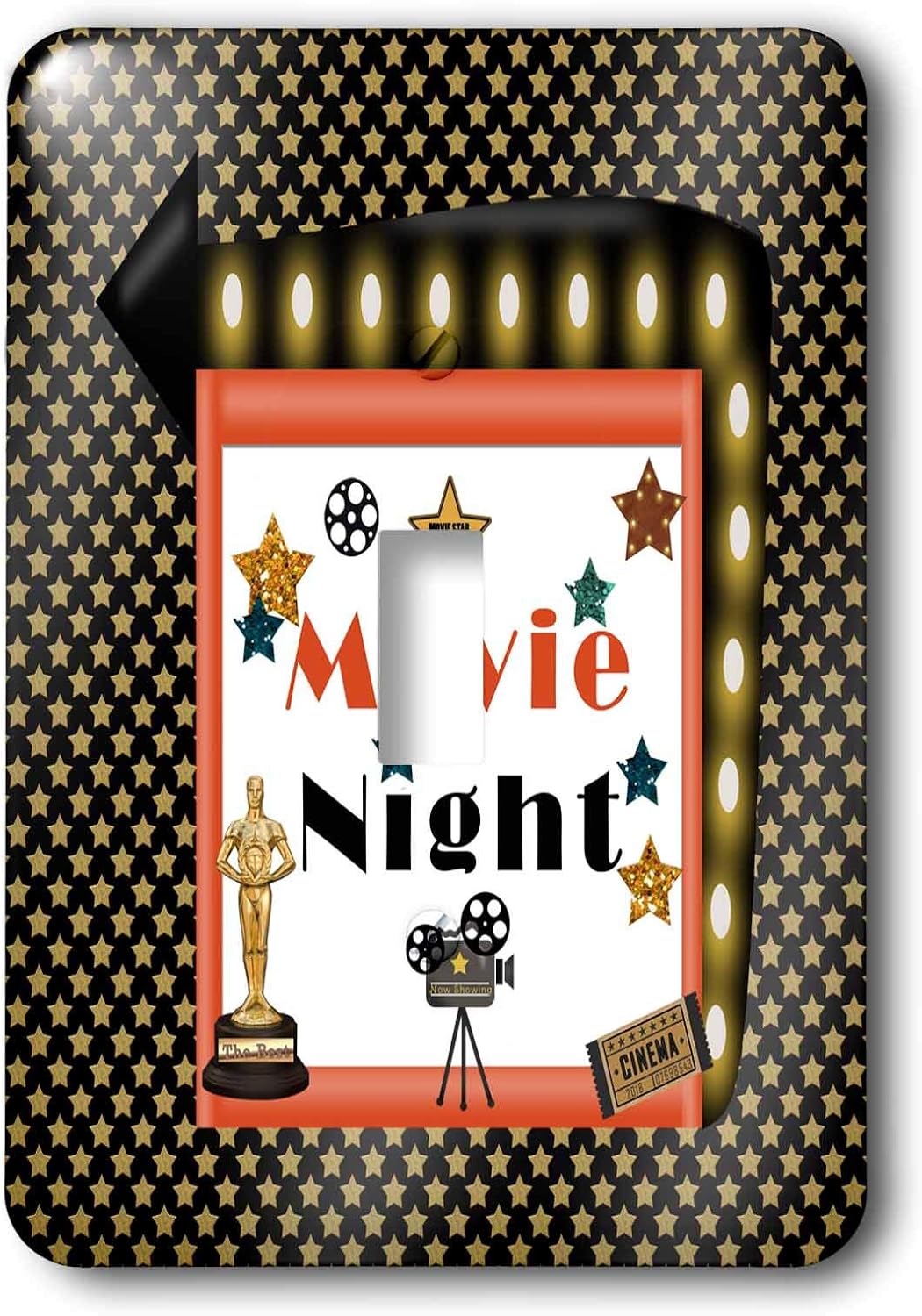 3dRose Movie Night, Lights, Camera, Action, Awards single toggle switch image 2