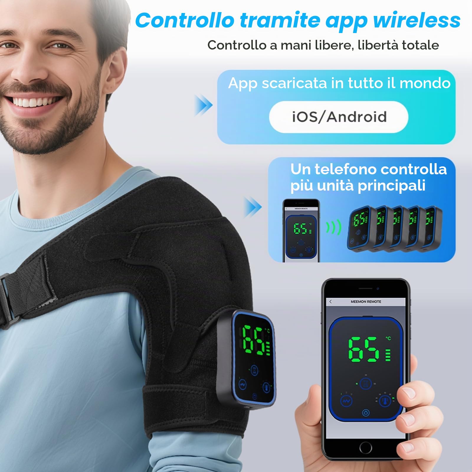Cuscinetto Termico Senza Fili Per Massaggio Alla Spalla, Massaggiatore Collo e Spalla, 3 Livelli di Vibrazione, 7 Temperature, Display Touch, Adatto a Spalla Sinistra/Destra Uomo e Donn, Nero