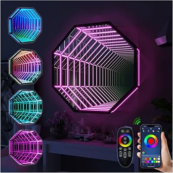 Infinity Mirror Tunnel Lamp, Changing Light, Single-Sided LED 3D Mirror Night Light, Sensory Infinity Light for Home, Desk, Living Room, Party Decoration,Octagon-19.7"/50cm