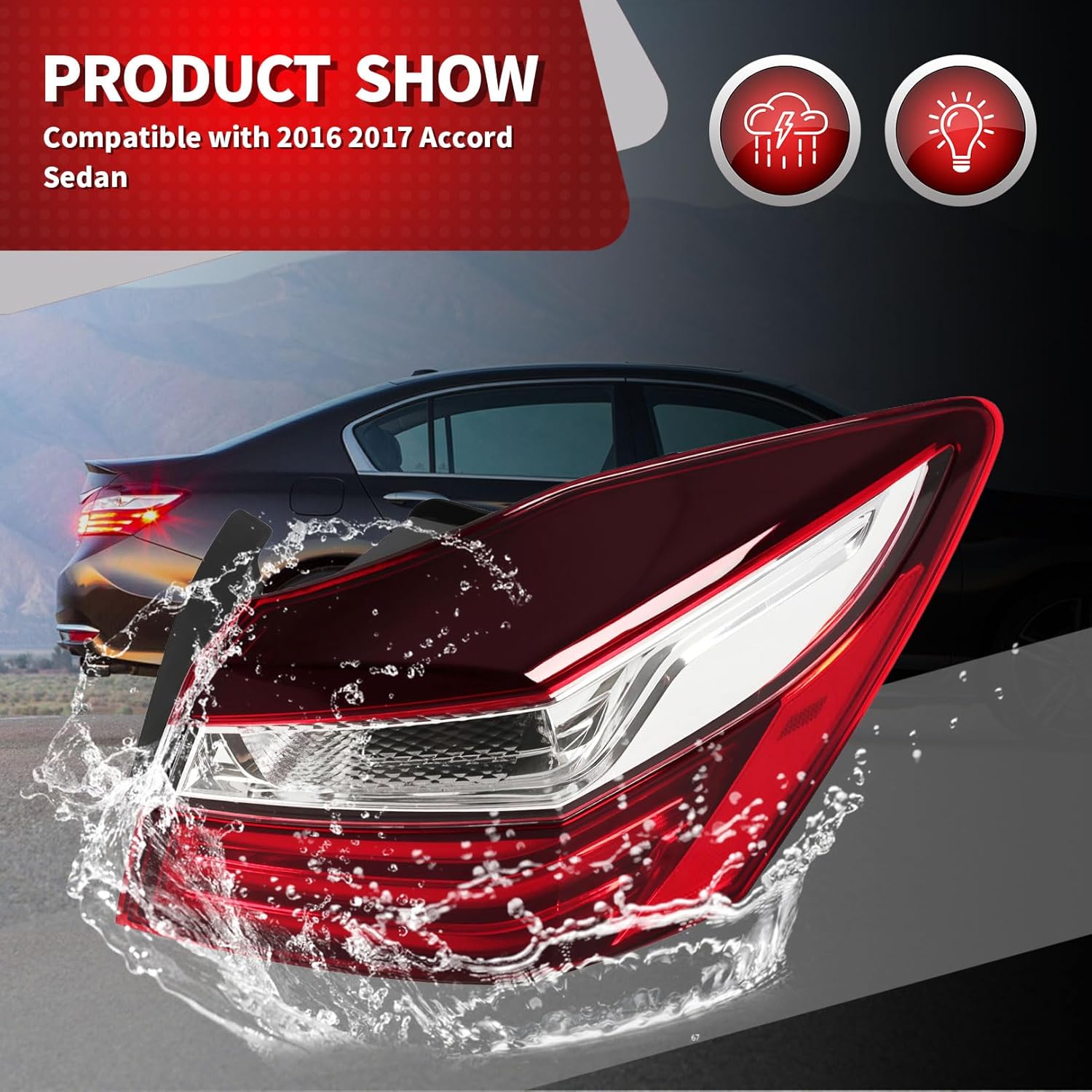 Nakkaa Outer Tail Light Assembly w/bulbs Compatible with Accord Sedan 4-Door 2016 2017 Passenger Right Taillight Rear Brake Lamp HO2805108 33500T2AA21