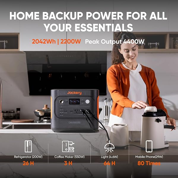 Jackery Jackery Explorer 2000 v2 Portable Power Station, 2042Wh LiFePO4 Home Backup Battery, 2200W Solar Generator with 20ms UPS, USB-C PD 100W Fast Charging for Emergencies, Power Outages, Outdoor Camping in use