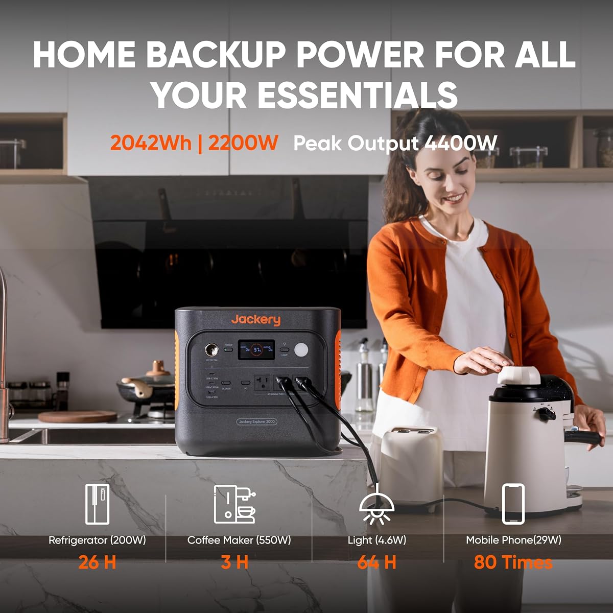 Jackery Explorer 2000 v2 Portable Power Station, 2042Wh, 2200W AC Output image 1