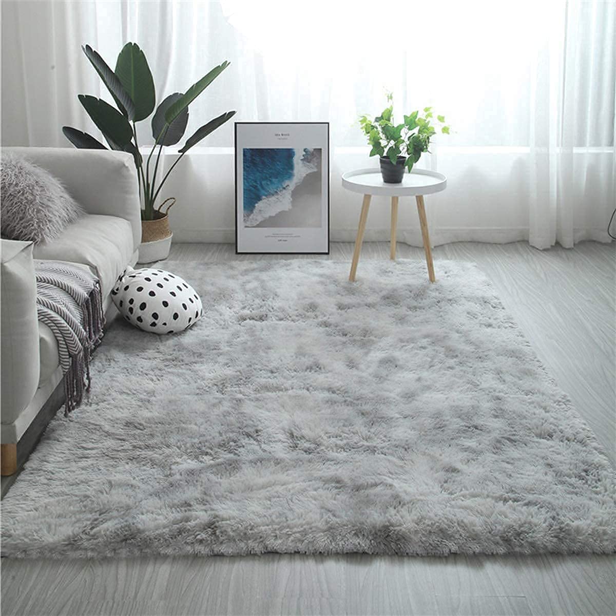 Dywan włochaty, kryty wystrój podłogi domu dywaniki antypoślizgowy miękki puszysty ciepły pluszowy dywan, wygodny puszysty koc dla dzieci mata na dywanik (Gray White 160 * 200cm)