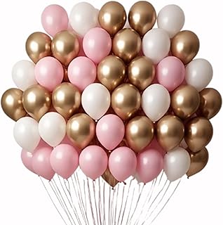 WP WANNA PARTY Golden, Pink & Metallic White Balloons for Decoration Birthday Decoration Kit for Girls Metallic Balloons for Party, Room, Baby Shower, Anniversary, Festival Decor,45 Pcs