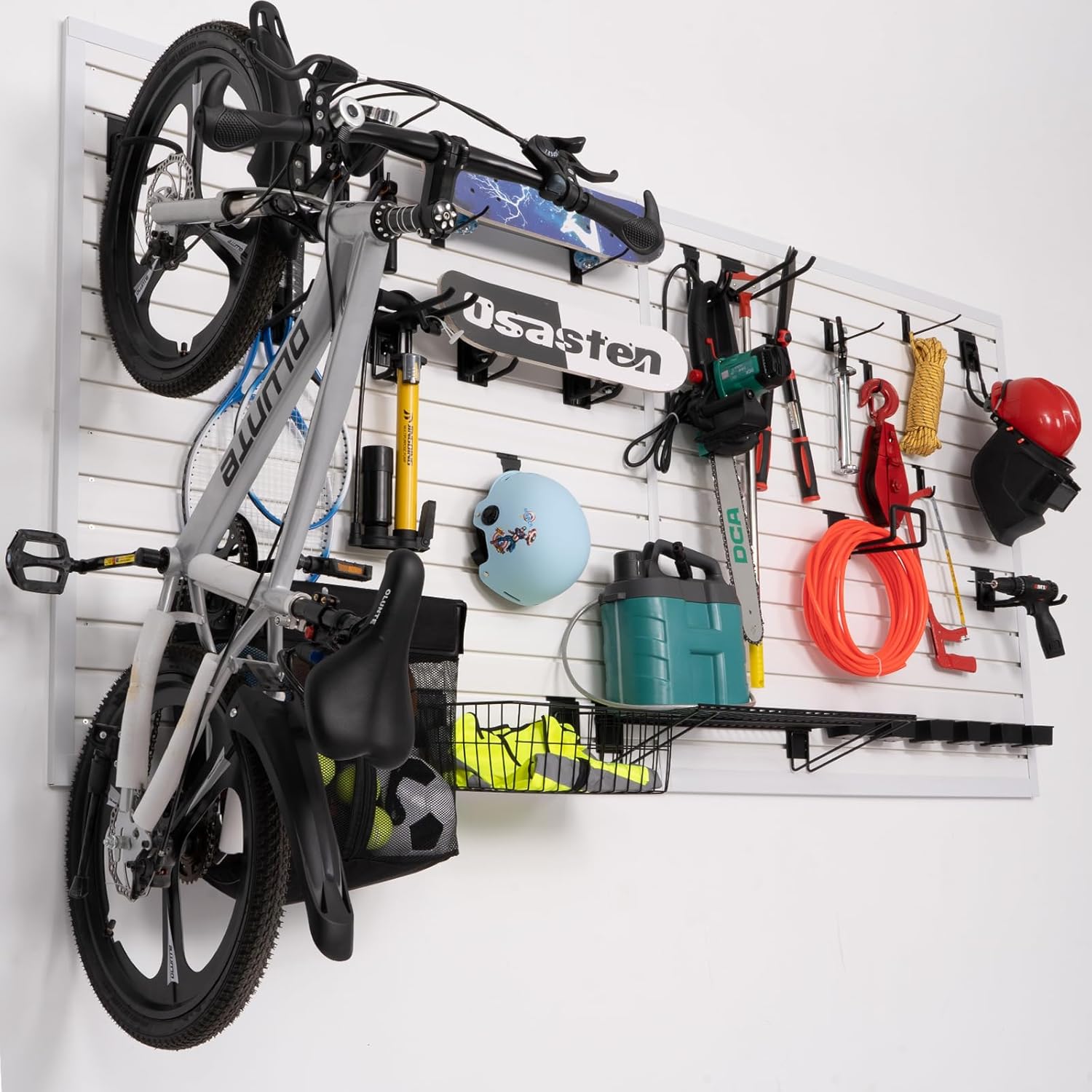 Slatwall Panel 8'x 4' Garage Slat Wall Storage Systems, White Slat Wall Paneling PVC Wall Panels Garage Wall Organizer, Slat Board Slatwall Displays Garage Tool Organizer Wall Mount Ladder Bike Rack