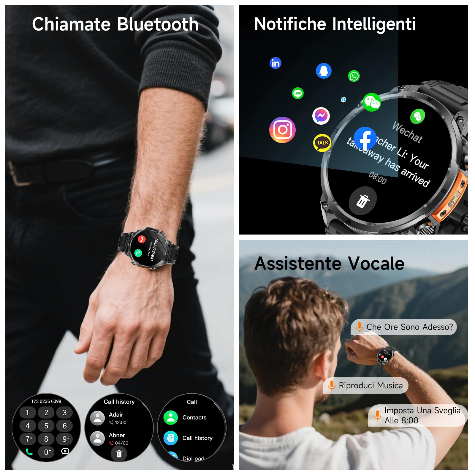 2026 Nuovo GPS Smartwatch, Rugged Orologio Smartwatch Con Chiamate Bluetooth,1.7" Militari Smart Watch Per Frequenza Cardiaca,SpO2,Sonno, Stress,720MAH,Torcia,120+ Modalità Sport Android iOS