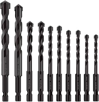 10pcs Black Concrete Drill Bit Set, Mgtgbao Tile Drill Bits Carbide Tip for Glass, Brick, Tile, Concrete, Plastic,Ceramic and Wood with Size 4mm,5mm,6mm,8mm,8mm,10mm,12mm