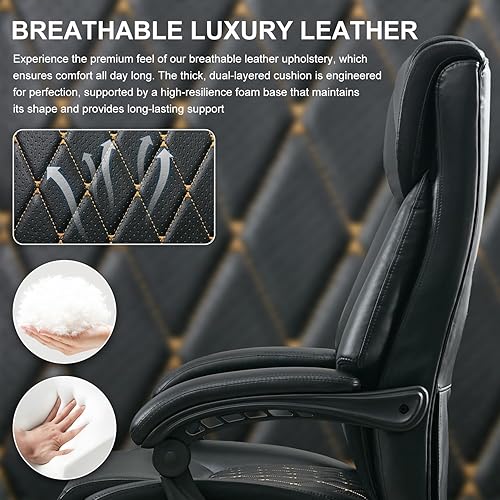 Miniatura 7 de Silla de oficina ejecutiva con reposapiés, sillas de escritorio reclinables para habitación del hogar, dormitorio, silla de cuero para juegos de