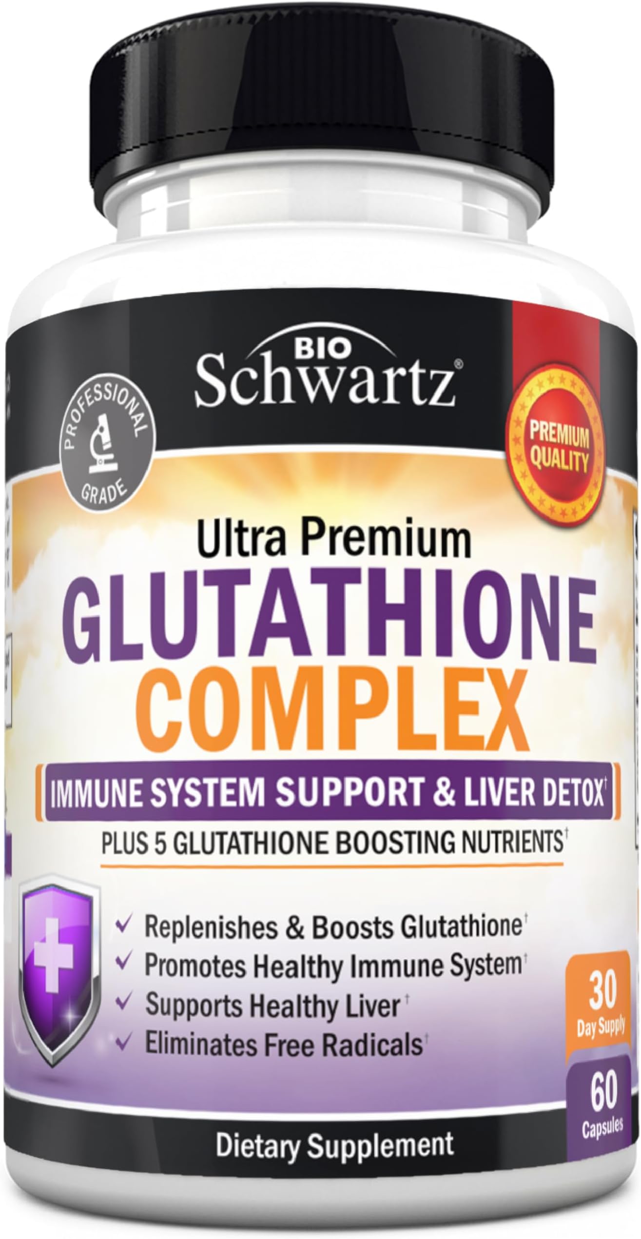 BioSchwartz Glutathione Supplement 500mg - Liver Detox with Quercetin, Vitamin C, Milk Thistle, Alpha Lipoic Acid - Immune Support Pill - Enhanced Immunity Defense Health Formula - 60 Capsules