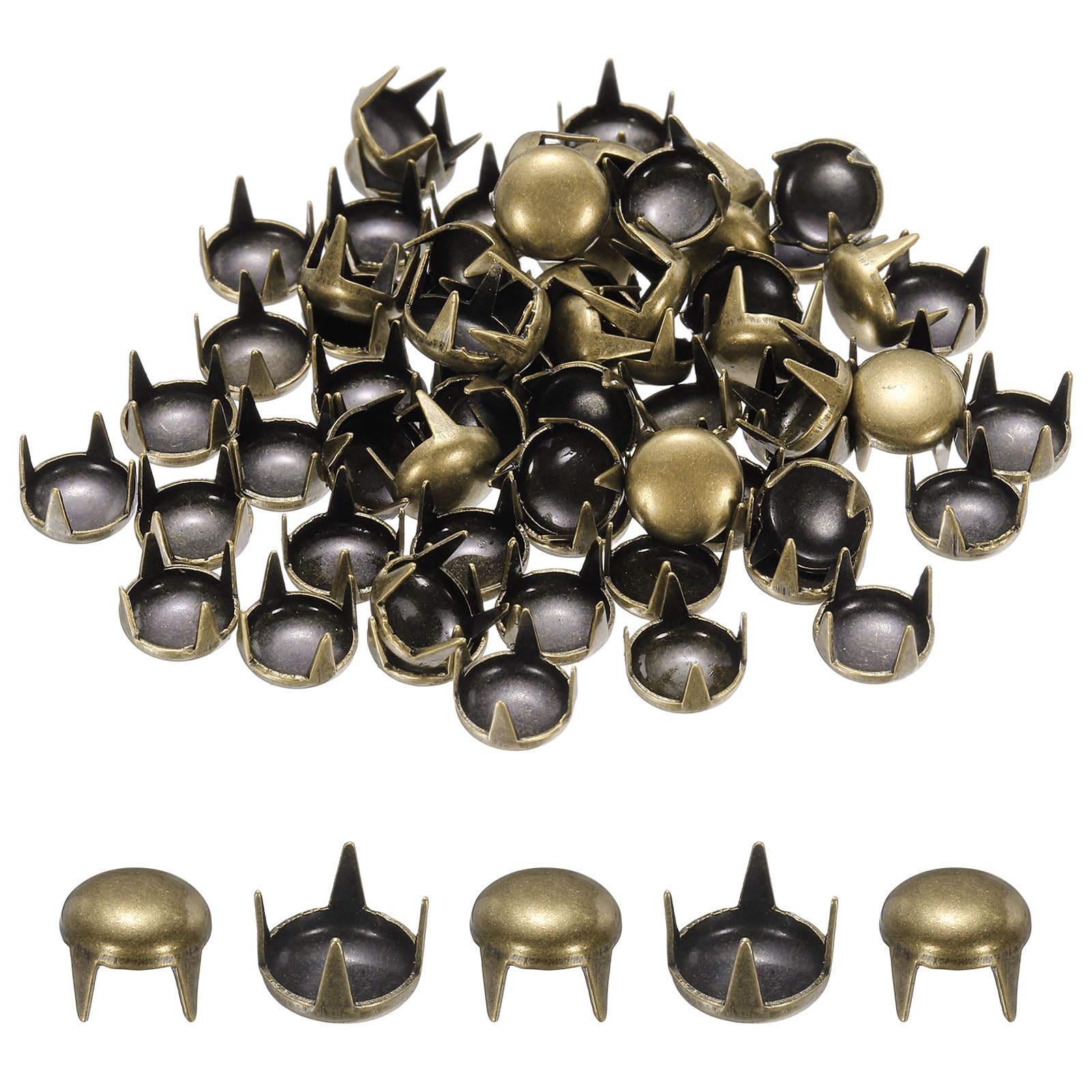 sourcing map 85pcs Round Dome Rivets 6mm Copper 4 Claw Rivet Metal Spike Studs Spots Punk Rock for Leather Craft Clothes Belt Bag Shoes Bracelet Accessories, Bronze
