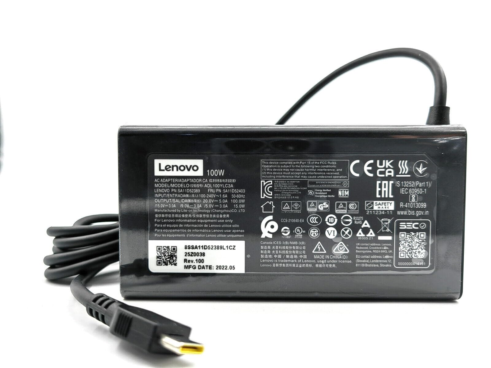 Cavo Alimentazione USB-C A Punta Quadrata 100W PD Per Lenovo (1.8m) - Nero