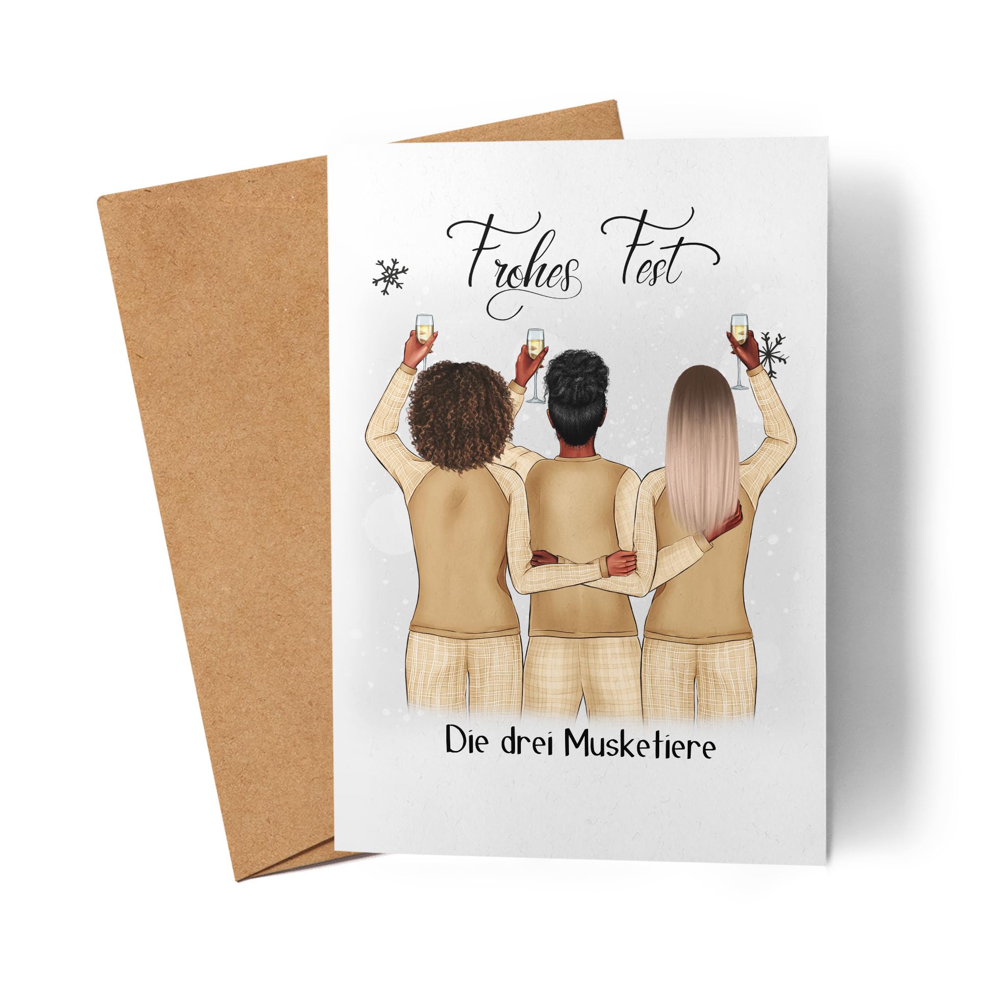 Personalisiert Weihnachtskarte Für 3 Beste Freundinnen – Mit Namen & Bild, DIN A6 Faltkarte Inkl. Umschlag