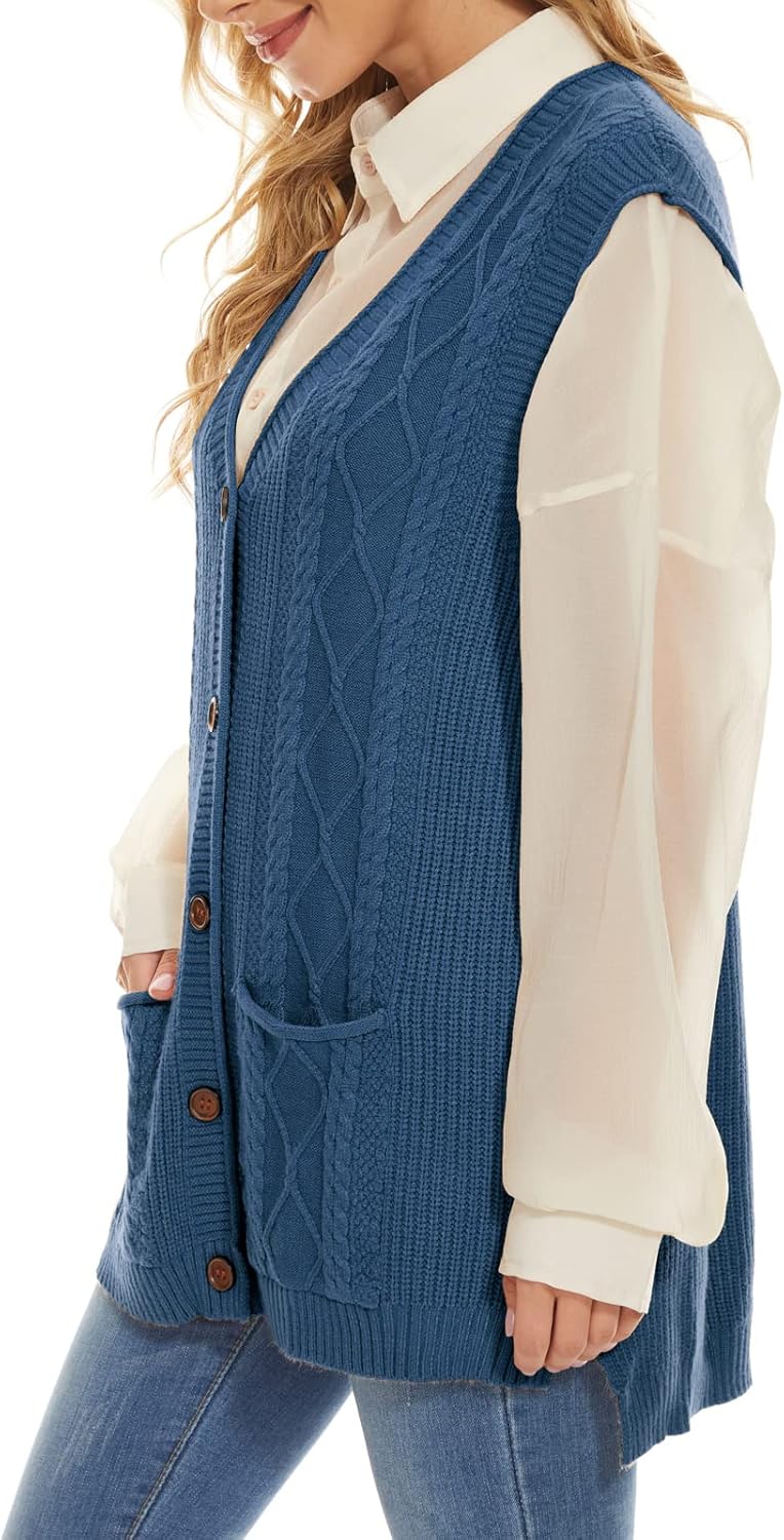 Hyipels Women's Sweater Vest,Long Cable Loose Knitted Sleeveless V Neck Casual Sweaters Tank Top S~XL - Image 4