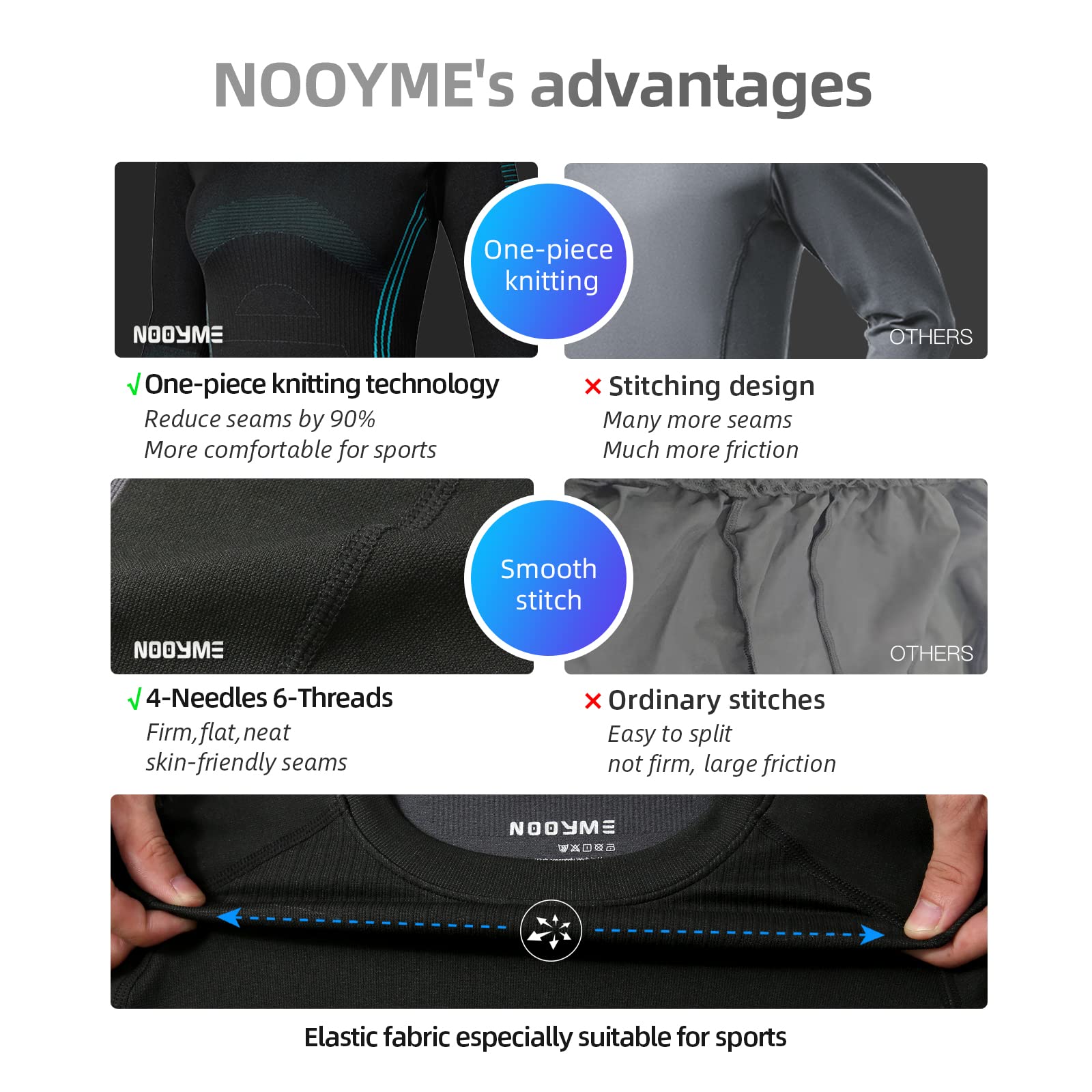 NOOYME Intimo Termico Donna Biancheria Intima Termica Funzionale Donna Pantaloni e Maglia Termica Traspirante Asciugatura Rapida per Sci Corsa Palestra