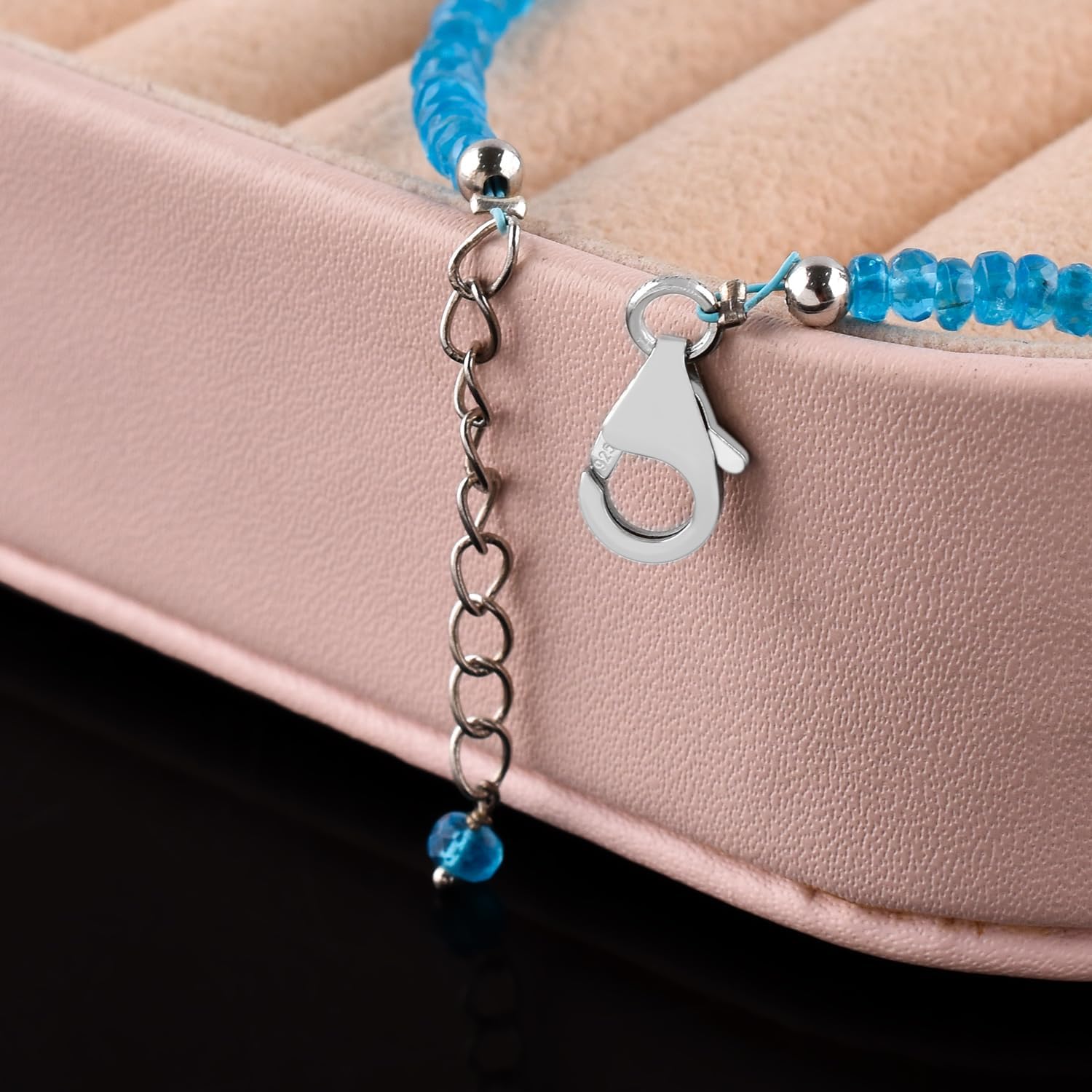 InfinityGemsArt Neon Apatite Bracelets for Women Blue Gemstones Bracelet 925 Sterling Silver Adjustable 8 Inch, Dainty Minimalist Handmade Jewelry Gift for Her, Mom Jewelry