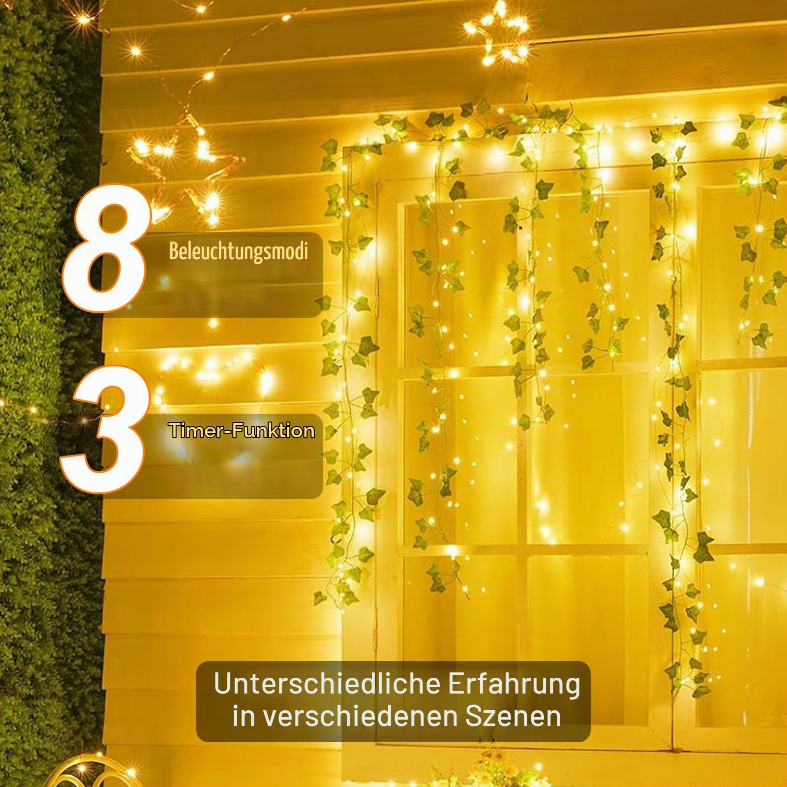 LED Lichterkette Außen 60M 600 LED Warm weiß, Timer & Fernbedienung | 8 Lichtmodi, 4 Helligkeitsstufen und 3 Timerfunktionen – ideal für Weihnachten, Hochzeiten,Partys, Garten & Balkon