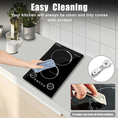 Miniatura 7 de Cocina eléctrica de 2 quemadores, estufa integrada de 12 pulgadas, 2200 W, 110 V, control de perilla, 9 niveles de potencia, protección contra