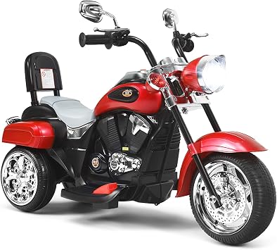 OLAKIDS Kids Electric Motorcycle, 6V Battery Powered Ride on Chopper Motorcycle with Horn, Headlights, 3 Training Wheels Electric Motorcycle for Children Garnet