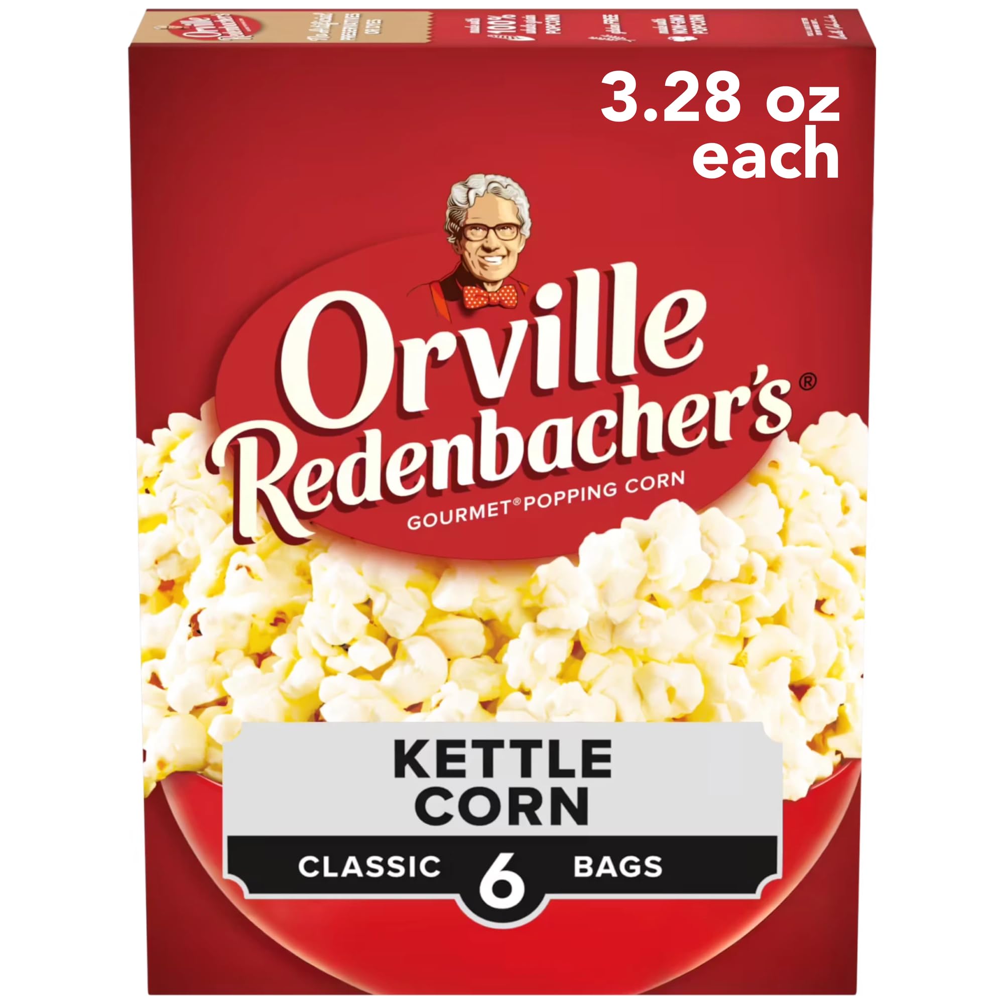 Orville Redenbacher’s Microwave Popcorn, Kettle Corn, 3.3 oz., 6-ct | 3g fiber per serving; Kettle Corn flavor; made with 100% whole grain kernels; great for movie night & entertaining