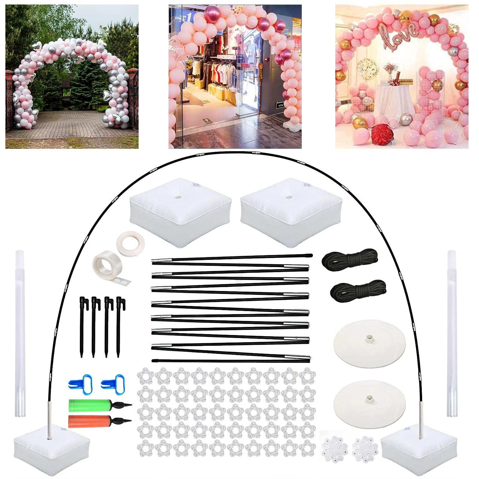 Balloon Arch Stand, 10ft Wide Adjustable Ballon Arch Kit with Water Fillable Base Reusable Party Decoration Balloon Bow with Balloon Pump Knotter Glue Ground Nails for Wedding, Graduation and Birth