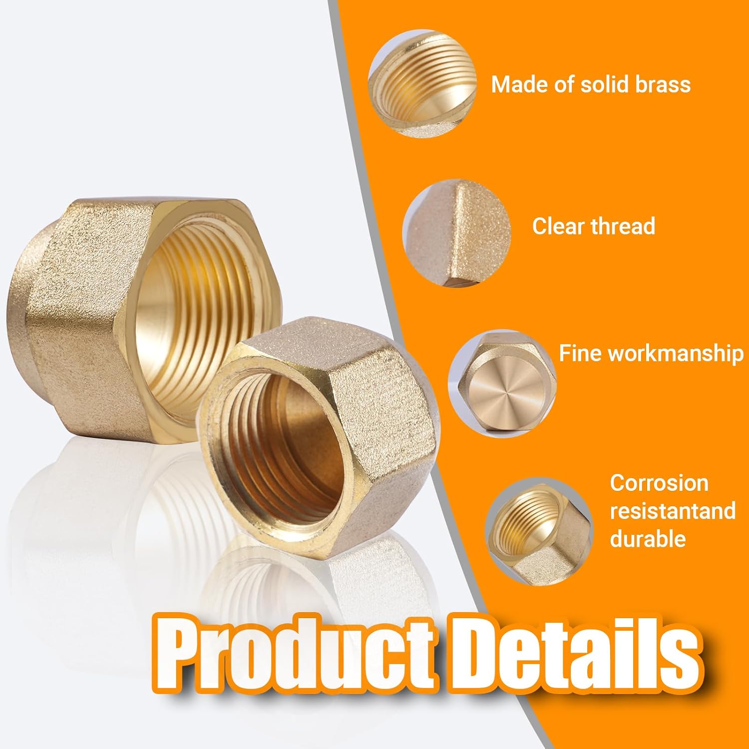 6 Pcs Brass Flare Cap Assortment Kits,Sae 45 Degree Flared Tube | Pipe Caps Compression(Fittings for 1/4" 5/16" 3/8" 1/2" 5/8" 3/4" OD)