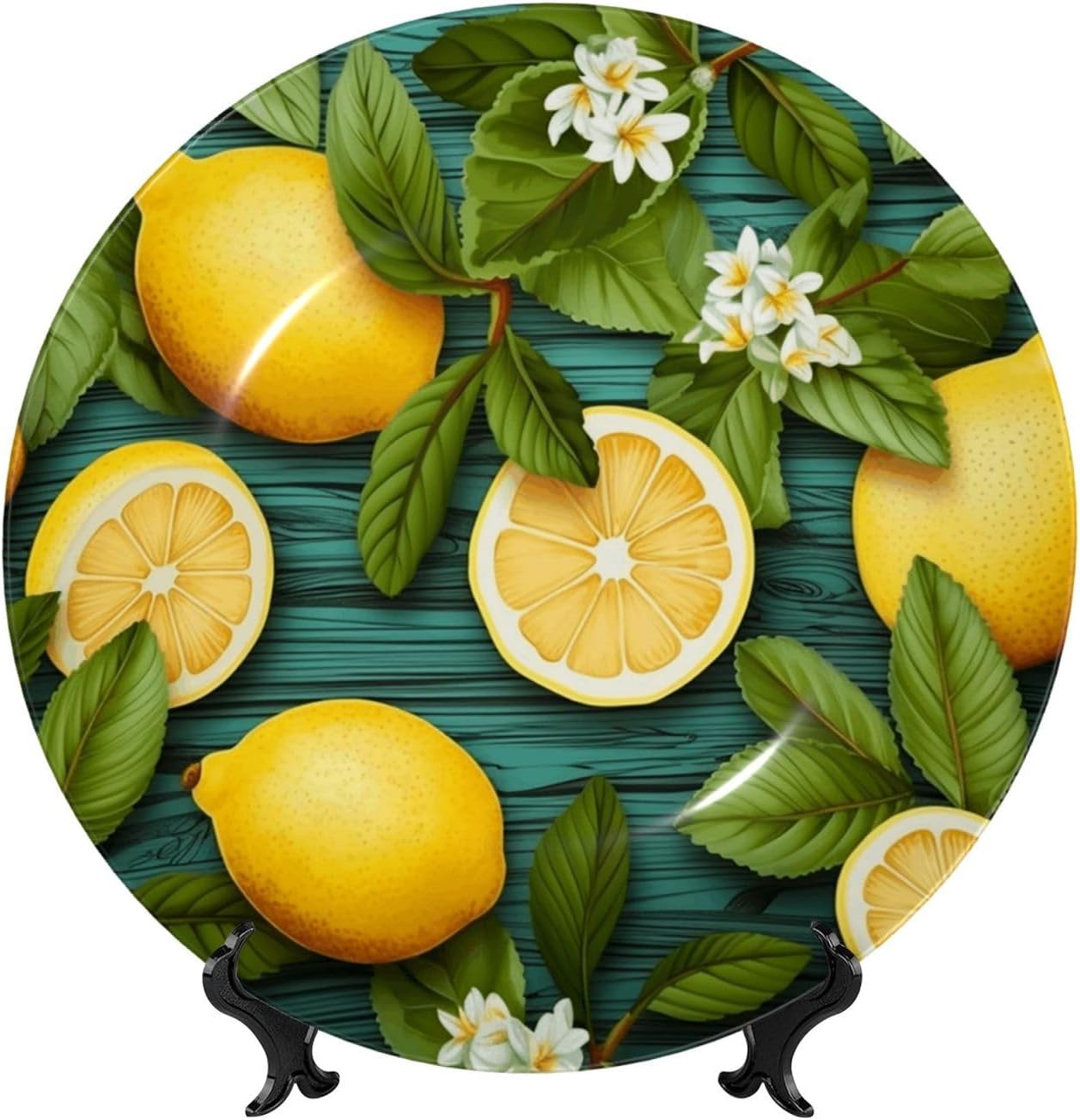 Bone China Decorative Plate with Display Art Lemon Ceramic Plates Crafts Art Decor Dessert Plate Ceramic Ornament Porcelain Plates for Living Room Kitchen Table Home Decor
