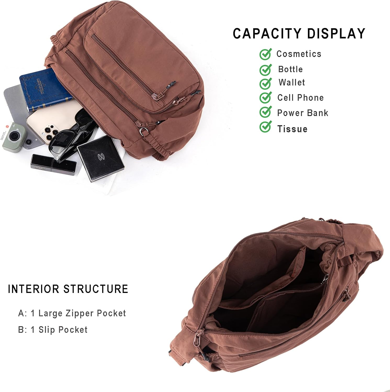 Trendy Nylon Crossbody Bags for Women,Multi-Pocket Shoulder Handbag Lightweight Sling Hobo Bag Roomy Travel Crossbody Purses - Image 5