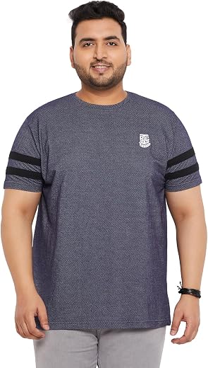 Bigbanana Plus Size Men's Regular Fit Jacquard Round Neck Tshirt