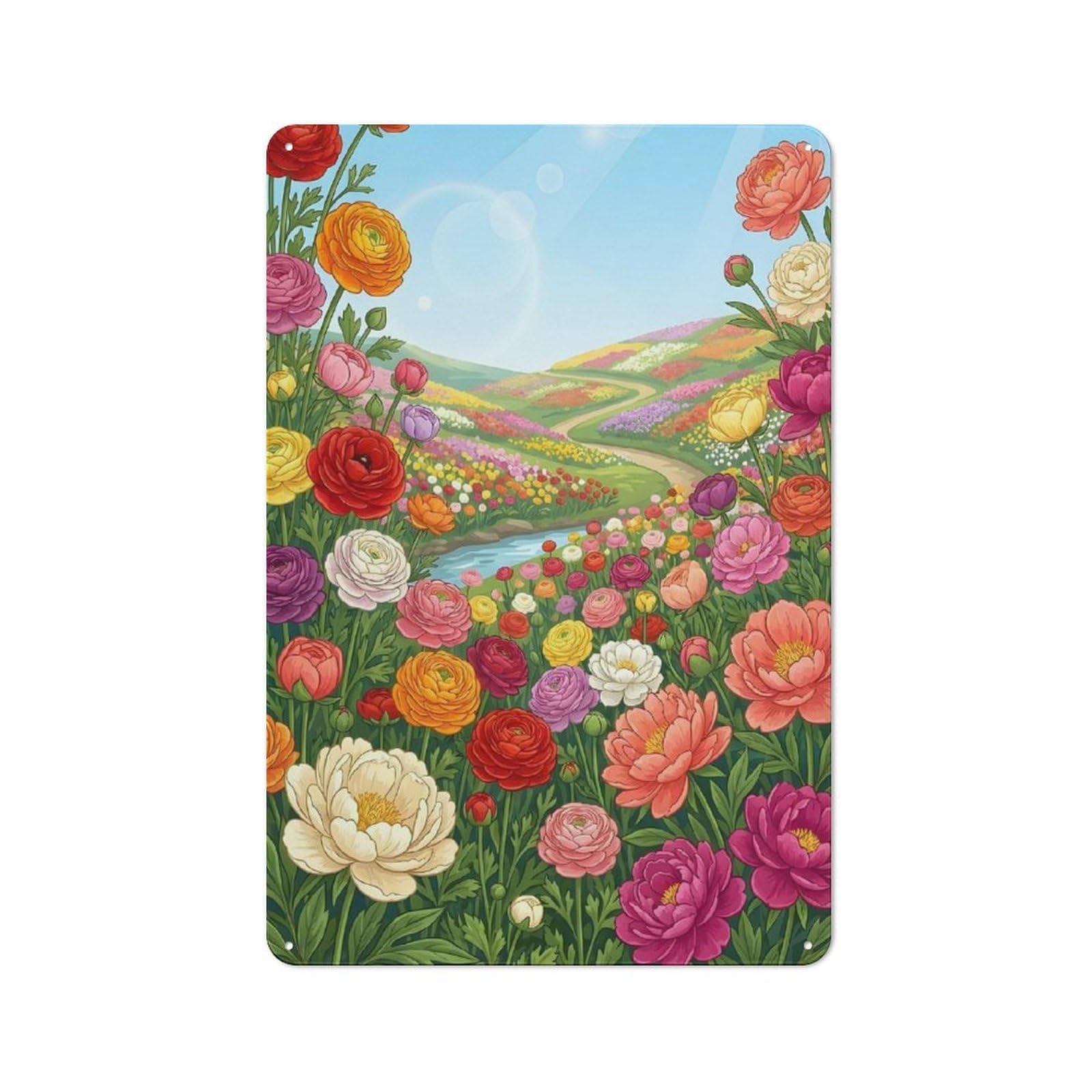 Junmoney Style-21 Metal Gift Sign With Vibrant Flower Field Landscape Design 30X20cm, Character Room Wall Plaque For Flat, Dorm Room, Lounge Or Cafe