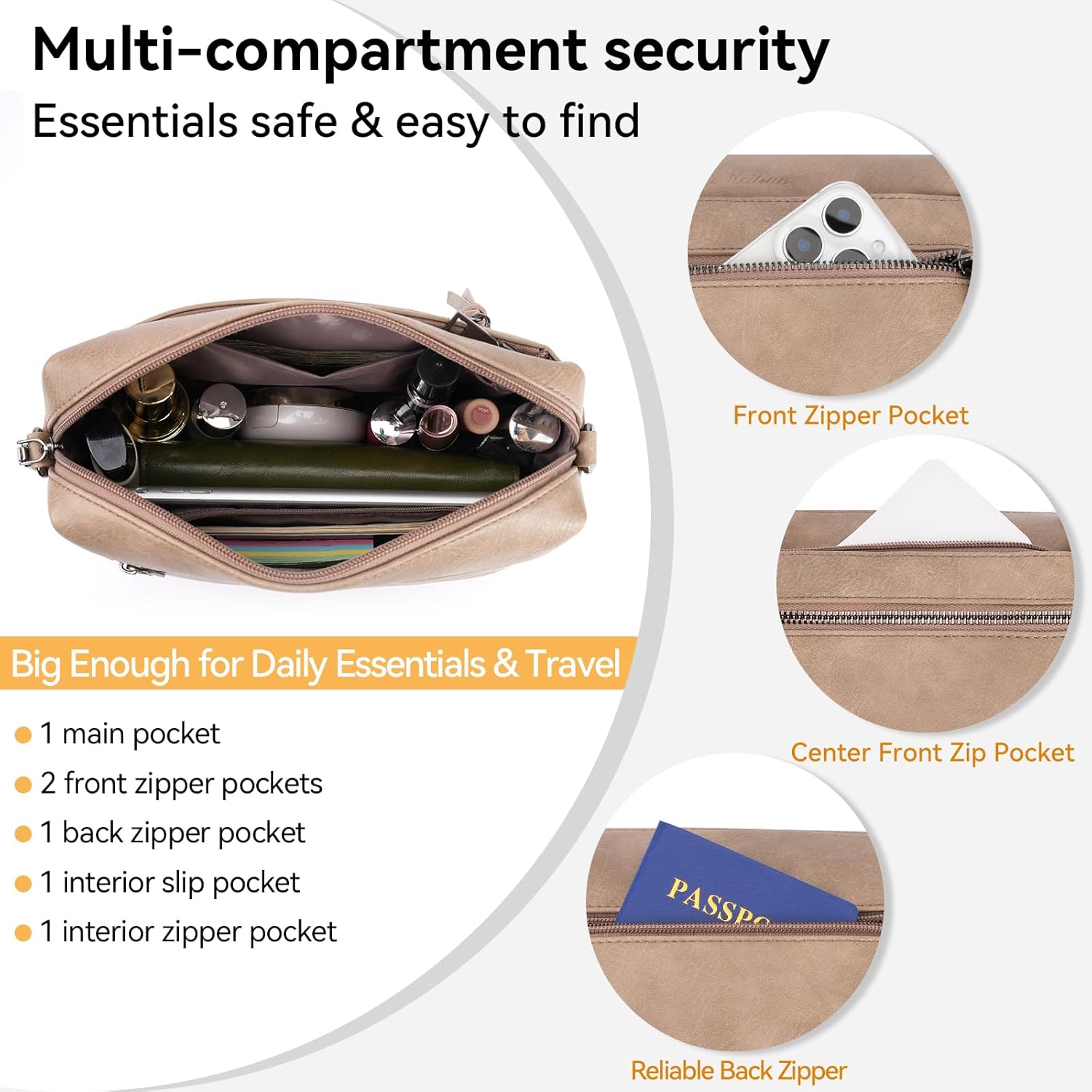 MEITRUE Crossbody Bags for Women, Vegan Leather Crossbody Purse Trendy Multi Pockets Shoulder Handbag with Tassel - Image 3