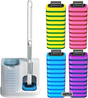 Disposable Toilet Brush Set, Toilet Scrubber with Toilet Wand Refills, Toilet Bowl Cleaner Brush for Bathroom, Wall Mounted Toilet Brush with Storage Caddy and 40 Toilet Scrubber Refill