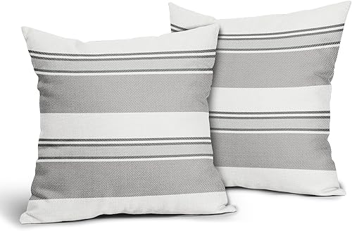 Miniatura 10 de Juego de 2 fundas de almohada de rayas azules y naranjas de 20 x 20 pulgadas, diseño de rayas bohemias color crema de granja, fundas decorativas de