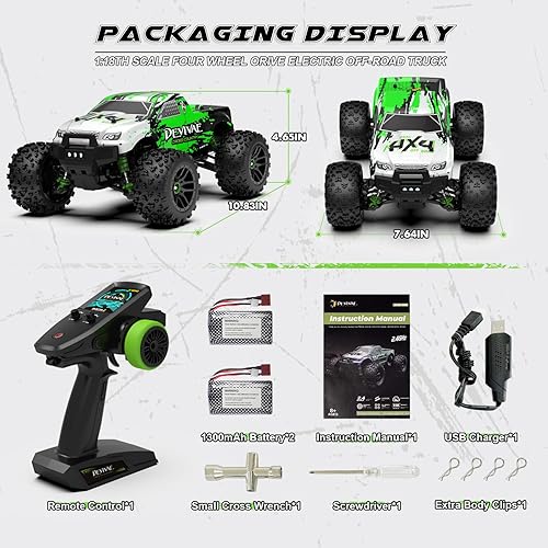 Miniatura 8 de DEVIVAE RC Cars 005 - Coche de control remoto de alta velocidad para niños y adultos escala 118 36 KMH 4X4 camiones monstruo todoterreno juguete