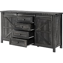 60" Sideboard Buffet Cabinet with Storage Drawers for Kitchen, Dining Room, Oak Black