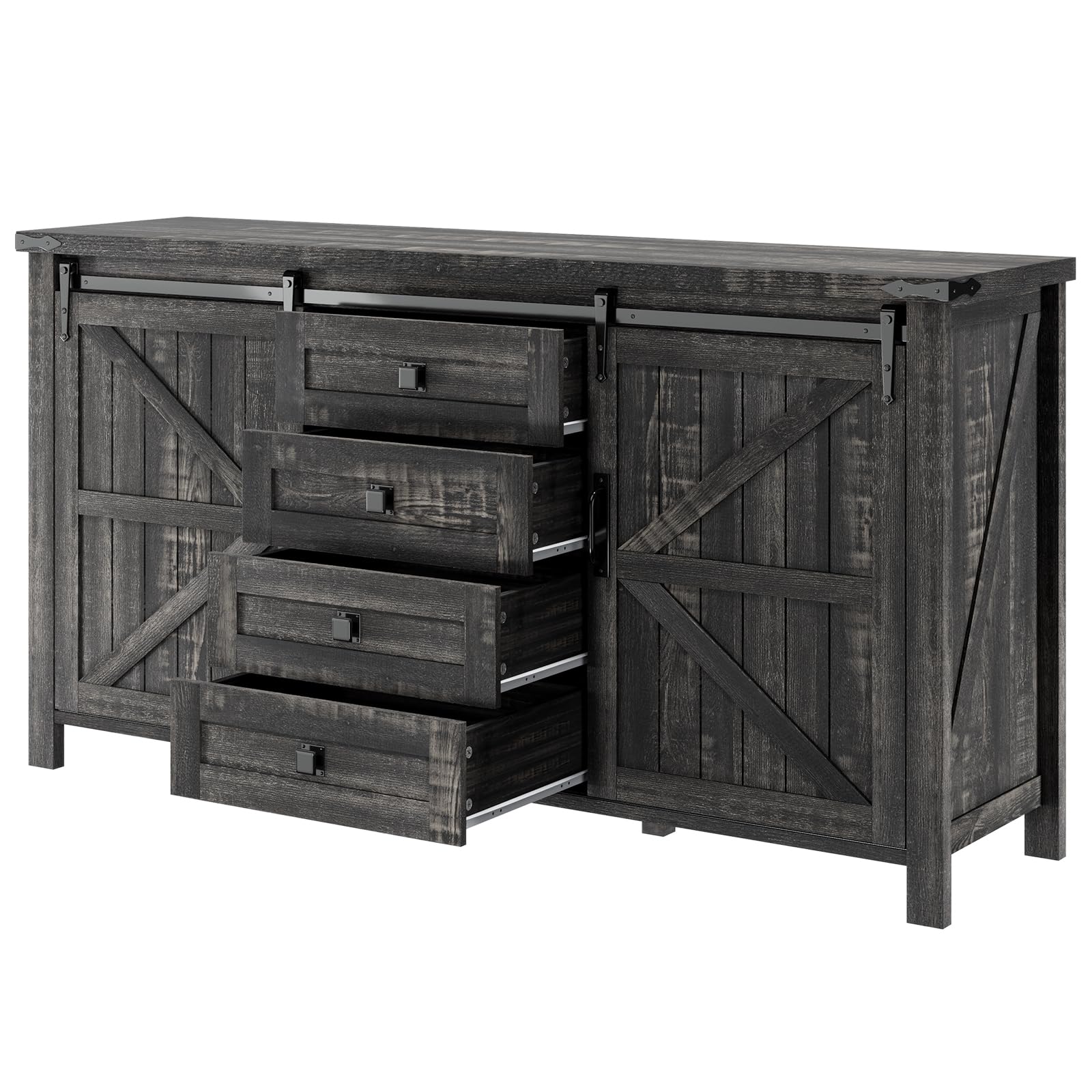 60" Sideboard Buffet Cabinet with Storage Drawers for Kitchen, Dining Room, Oak Black