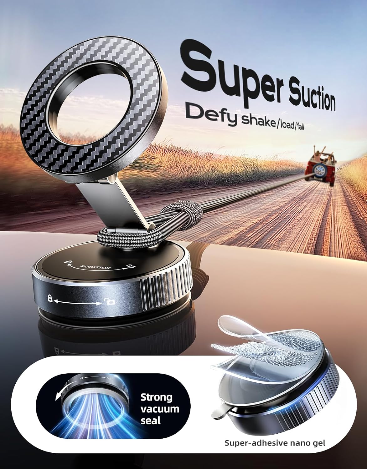 2026 Upgraded Vacuum Magnetic Phone Holder for Car [89LB Vacuum Suction+2400GF Strong Magnetic] 360° Adjustable Car Phone Holder for MagSafe, Dashboard Suction Cup Phone Mount for iPhone 17/16 - Image 2