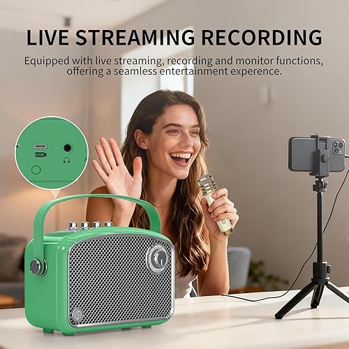 Miniatura 7 de Karaoke Machine, 120W Peak Bluetooth Karaoke Speaker with 2UHF Microphones, Small PA System for Adults Kids with BassTrableEcho Adjustment, Supports