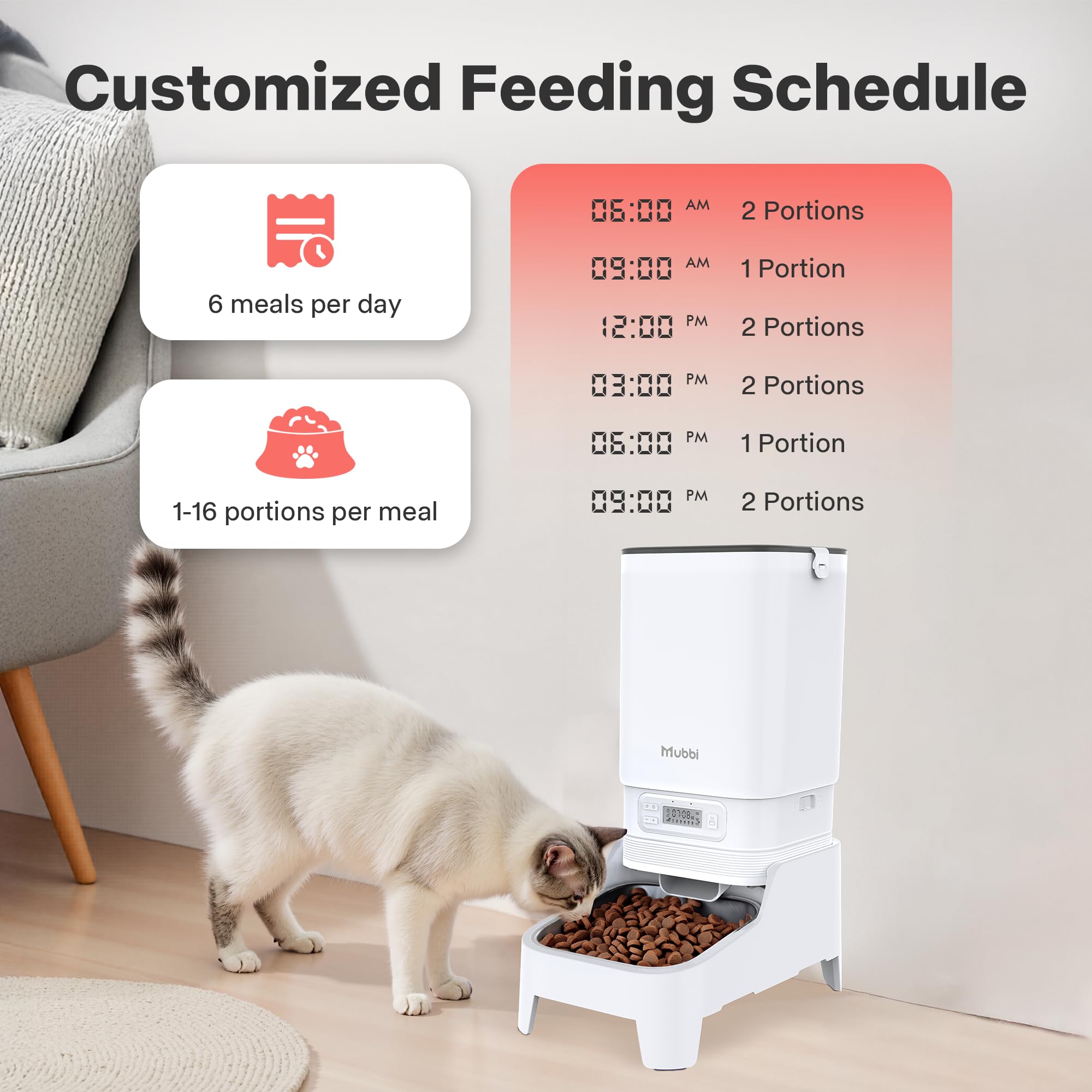 Comedero automático para gatos, 7 L, dispensador de alimentos para perros, 1-6 comidas, ideal para múltiples mascotas, doble fuente de alimentación, estable
