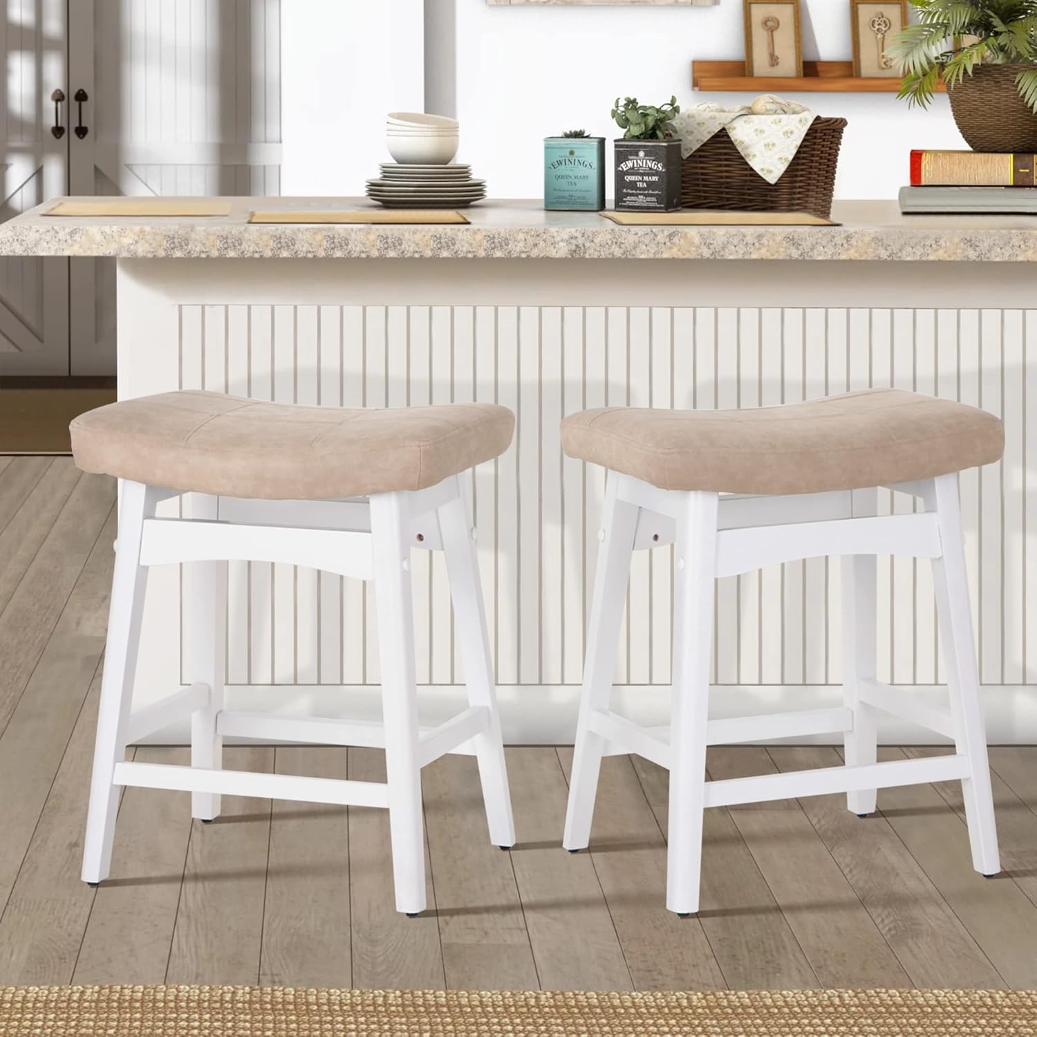 Amazon.com: ALPHA HOME Bar Stools Set of 2, Solid Wood Saddle Kitchen ...