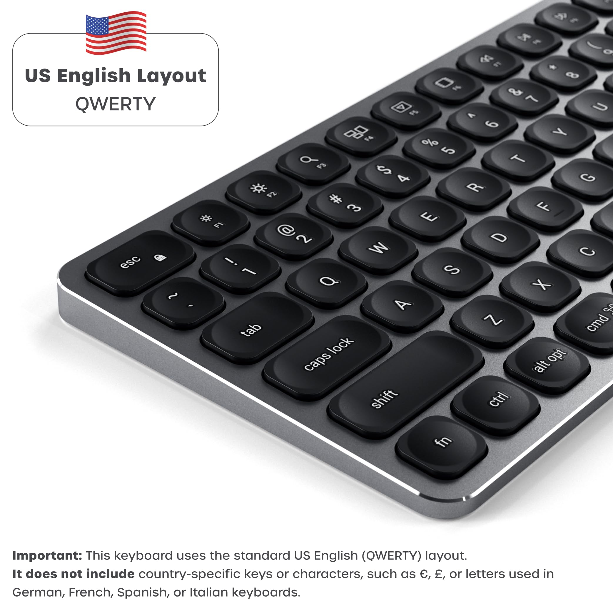 Satechi Tastiera Wireless con Tastierino Numerico, 𝗤𝗪𝗘𝗥𝗧𝗬 𝗨𝗦, Tastiera Bluetooth in Alluminio, Multi-Dispositivo, Ricaricabile USB-C per Mac, Windows e Android (Layout Americano)