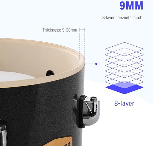 Miniatura 3 de Donner DDS-520 Kit de batería acústica para adultos principiantes, con almohadilla de práctica silenciosa, 5 piezas, 22pulgadas, tamaño completo,