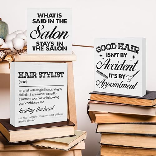 Miniatura 5 de 3 letreros de madera para peluquería, decoración de madera para peluquería, bandeja escalonada, escritorio, mesa, estante