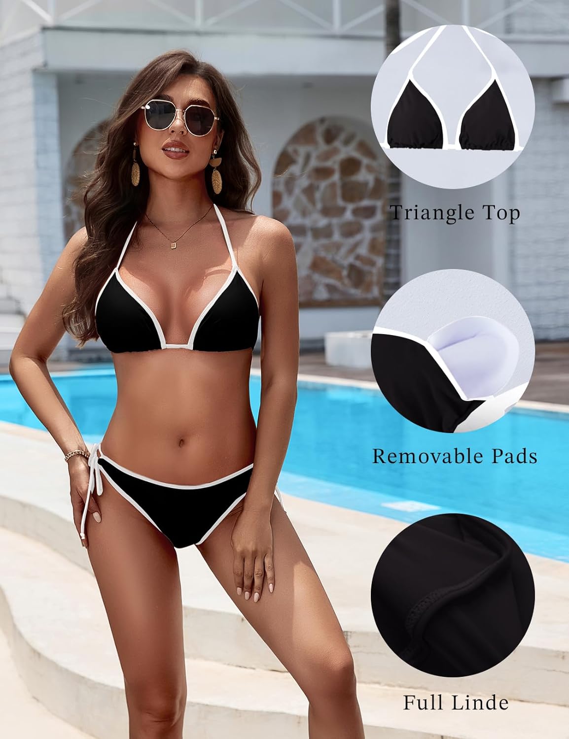 Zonsaoja Women String Bikini Halter Side Tie Two Piece Swimsuit Color Block Triangle Bathing Suits - Image 4