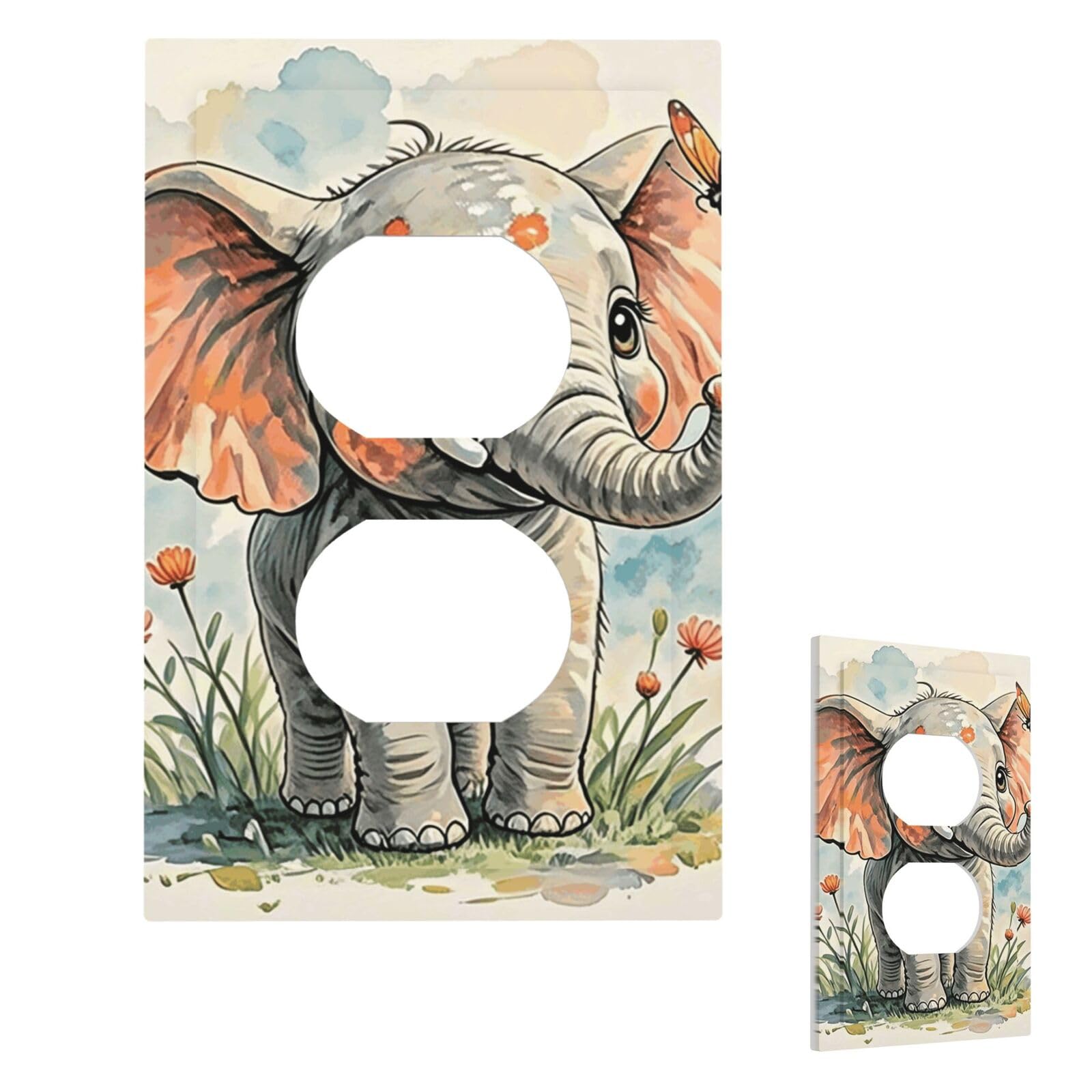 Elephants Wall Plate Cover Modern Decorative 1 Gang Light Switch Cover Unbreakable Receptacle Outlet Covers For Living Room Bedroom Home Decor Duplex