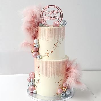 Balls Cake Topper Disco Balls Boho Artificial Feathers Cake Decorations for Boho Themed Party Supplies Pink