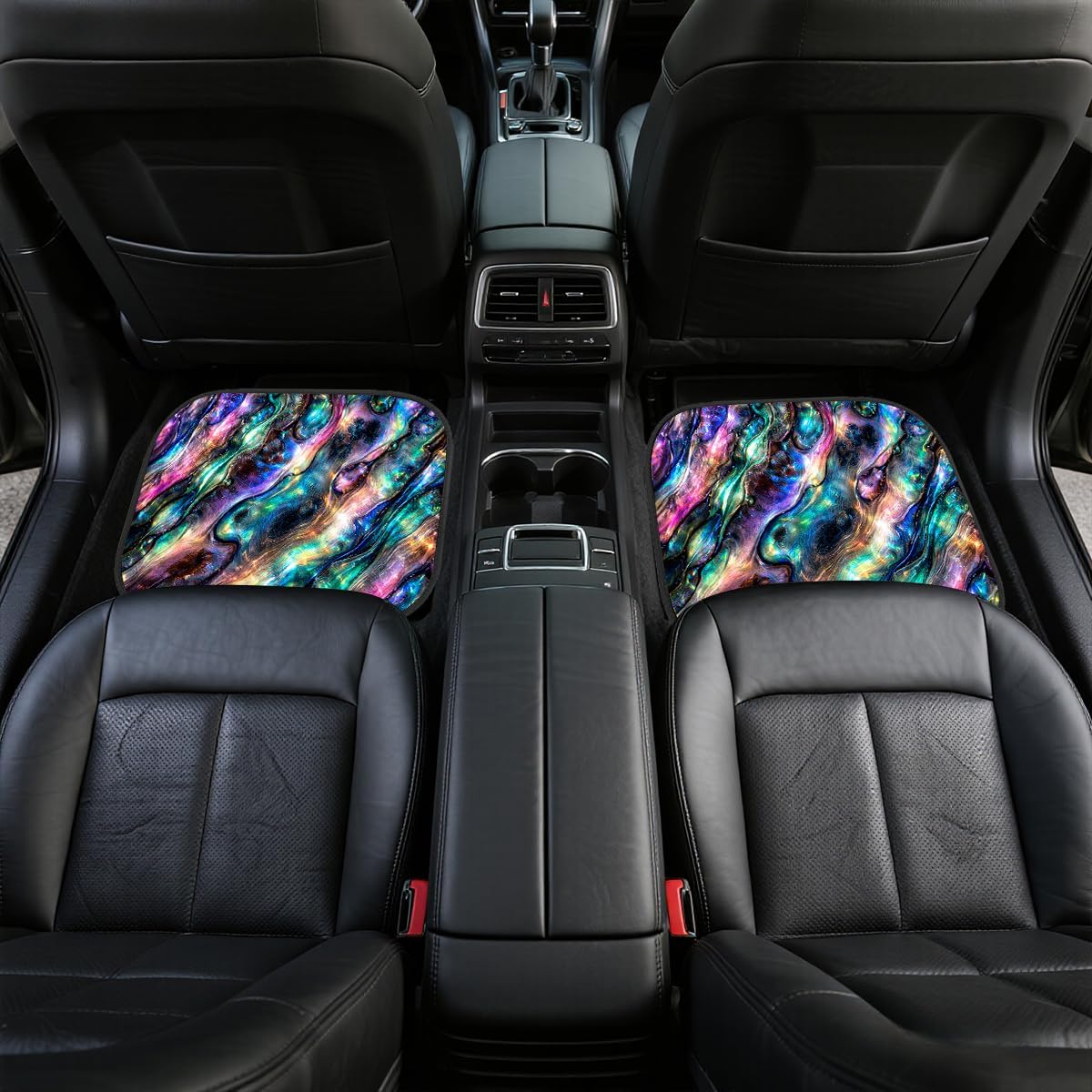 Abstract Car Floor Mats Set of 4 Iridescent Holographic Marble Flow Automotive Foot Mats Rugs Carpet for Car Non-Slip Auto Car Accessories Universal Fit for Car SUV Truck Van