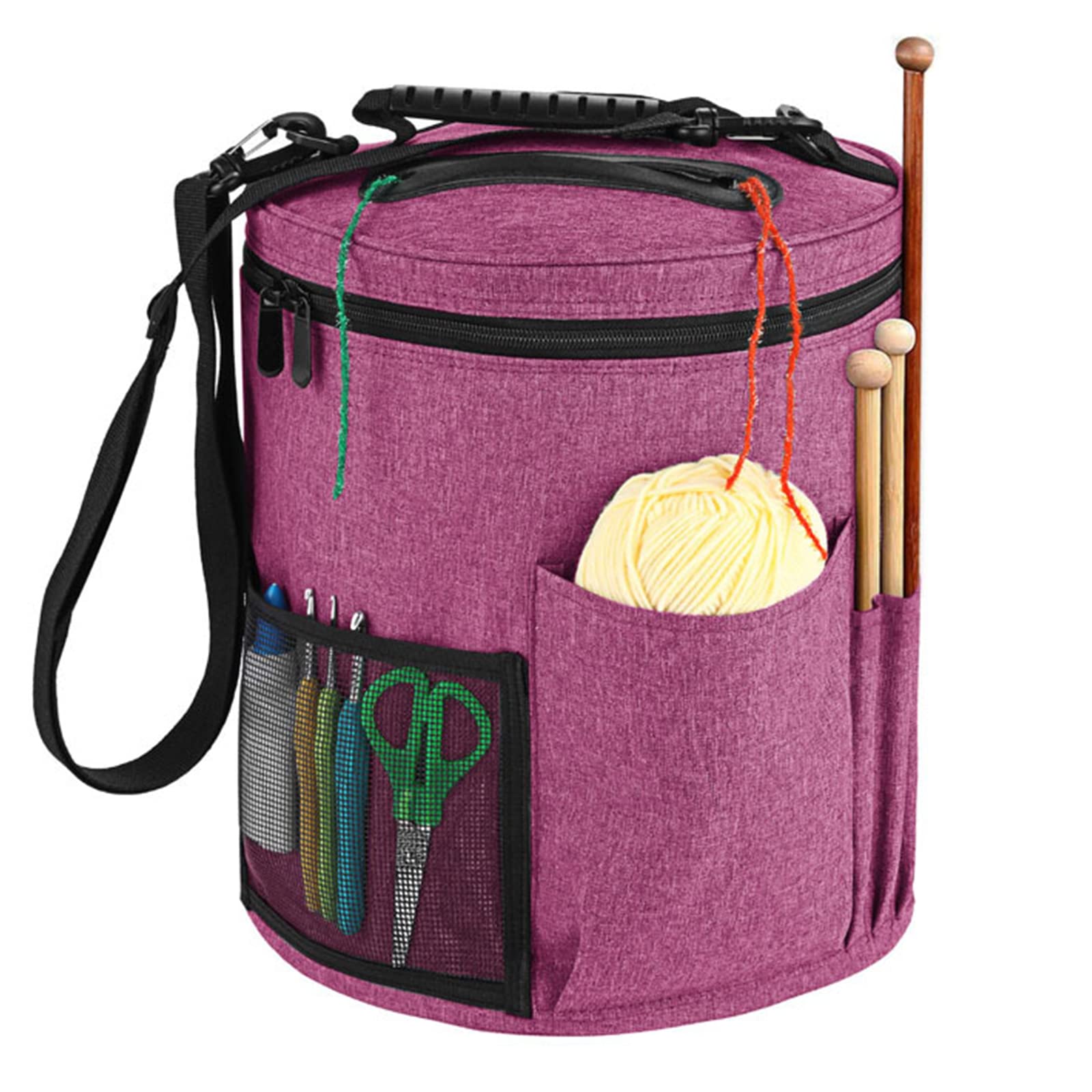 Muiltvoe Knitting Bag Yarn Storage Bag Large Yarn Organizer Tote Bag Portable Storage Bag with Handle Strap for Yarns Knitting Needles Crochet Hooks Sewing Tools (Grey)